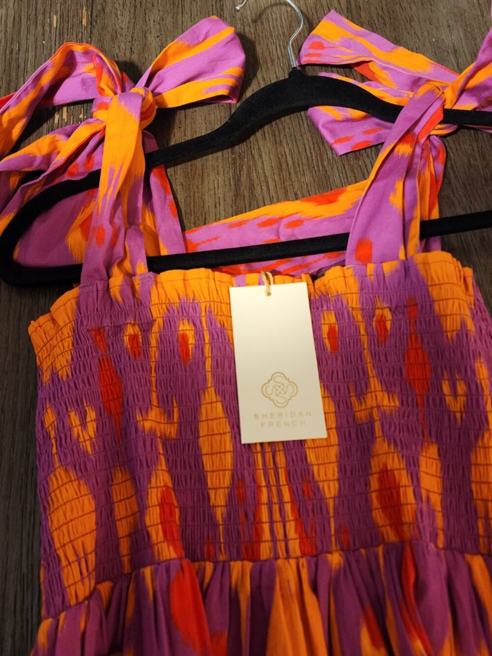 Sheridan French Kelly Maxi Dress L Sunset Ikat NWT Smocked Tiered Resort Wedding - Picture 5 of 11